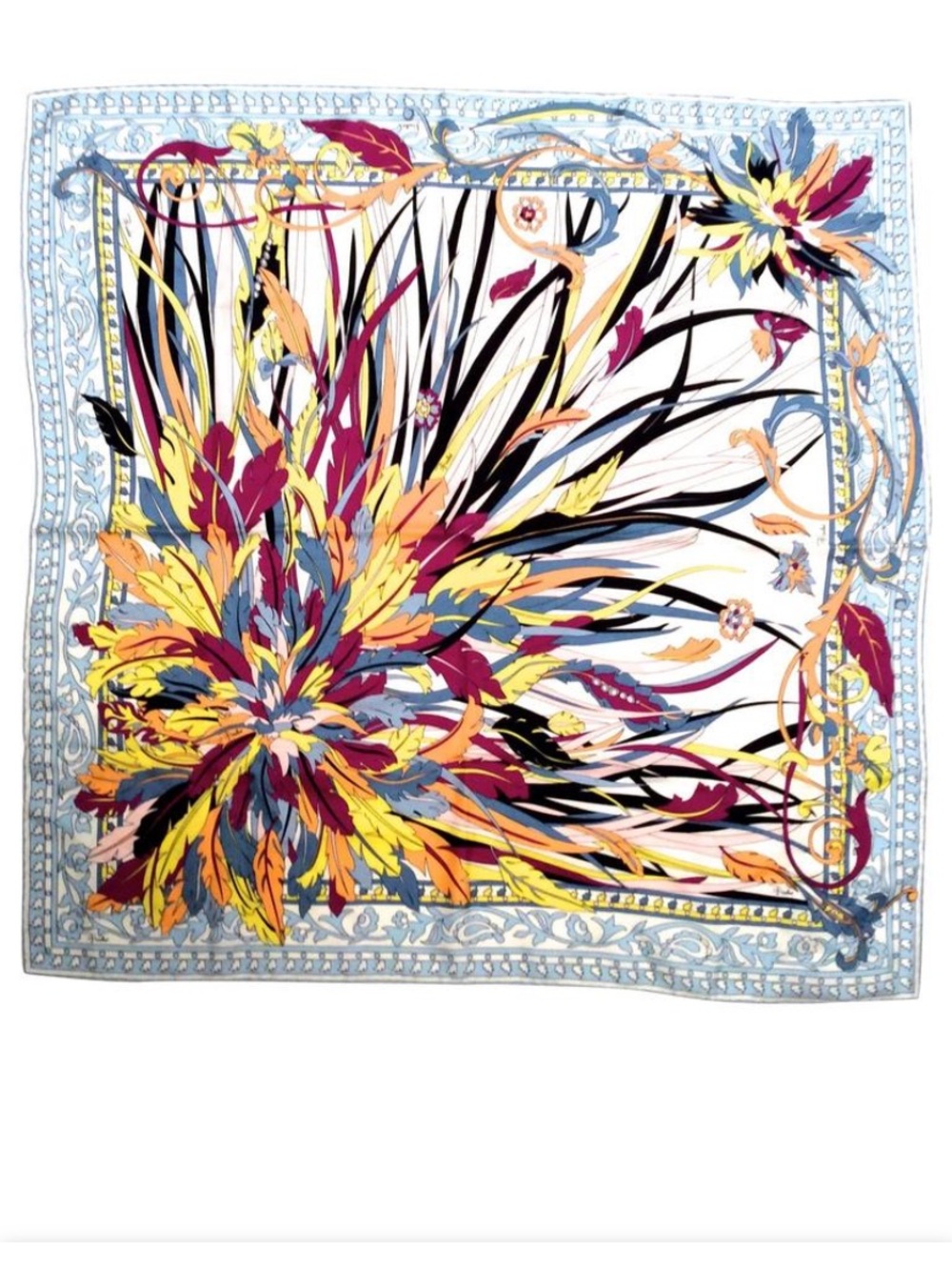 Emilio Pucci Floral Explosion Silk Scarf in Yellow, Blue & Pink